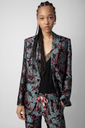 Vegy Jacquard Blazer - Women’s black floral jacquard blazer.