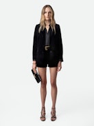 Viva Velvet Blazer - Structured women’s blue velvet blazer with fastening buttons and pockets.