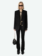 Blazer Vicka - Americana negra de tweed con bolsillos, cierre y manga abotonada.