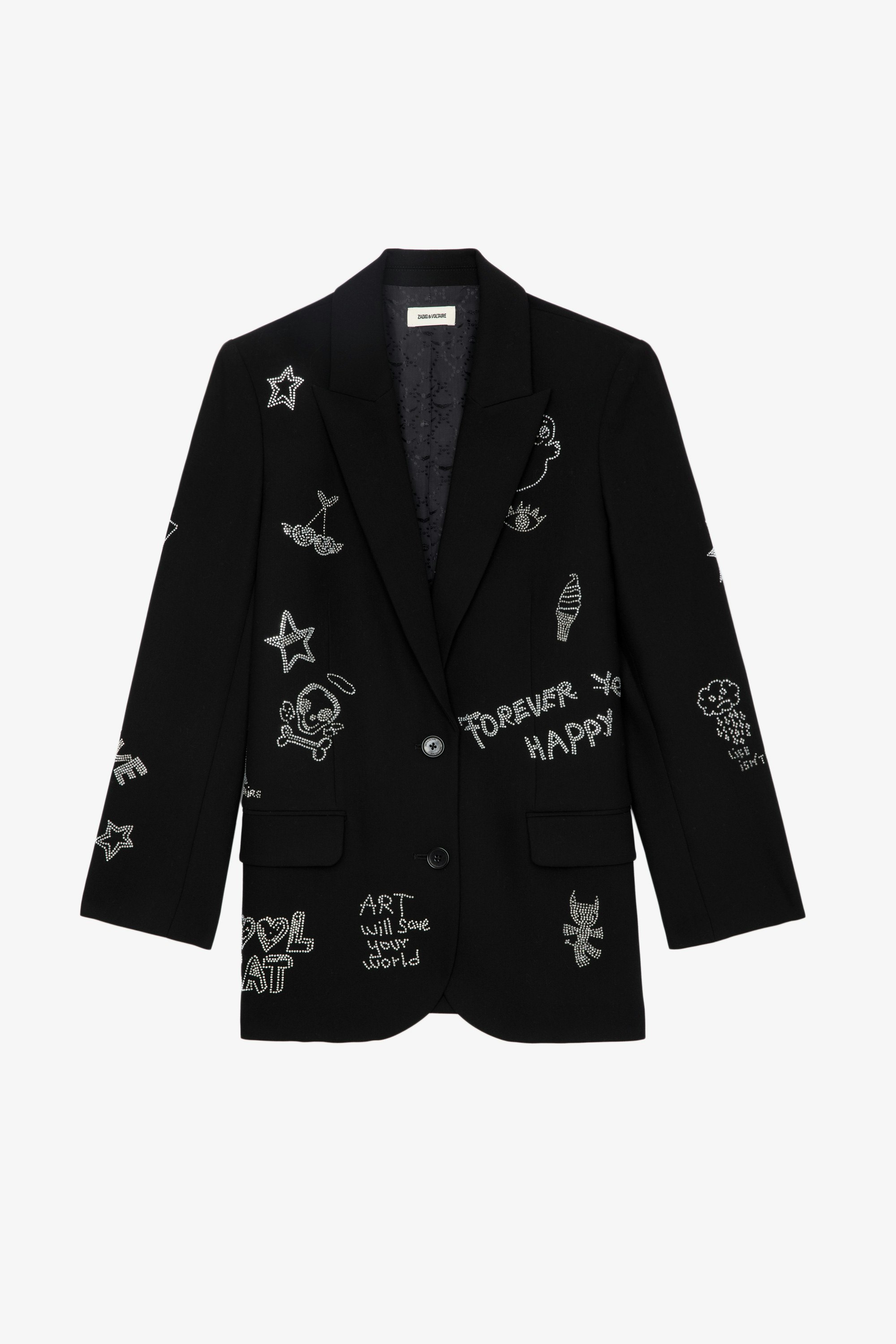 Viva Diamanté Blazer - Black blazer with button closure, pockets and diamanté customised details designed by Humberto Cruz.