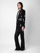 Blazer Viva Strass - Veste blazer noire à fermeture boutonnée, poches et customisations en strass créées par Humberto Cruz.