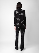 Blazer Viva Strass - Veste blazer noire à fermeture boutonnée, poches et customisations en strass créées par Humberto Cruz.