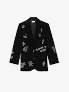 Blazer Viva Strass - Veste blazer noire à fermeture boutonnée, poches et customisations en strass créées par Humberto Cruz.