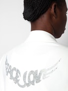Visit Peace & Love Diamanté Blazer - White blazer with pointed collar, button closure and diamanté “Peace Love” wings motif on the back.