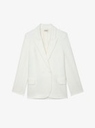 Visit Peace & Love Diamanté Blazer - White blazer with pointed collar, button closure and diamanté “Peace Love” wings motif on the back.