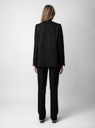 Valdo Blazer - Black straight-cut oversized blazer with pinstripes and customised badges designed by Humberto Cruz.