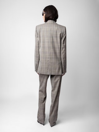 Blazer Vaena - Veste blazer oversize en laine à carreaux à col tailleur, fermeture boutonnée et épaulettes.