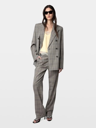 Blazer Vaena - Oversized checked wool blazer with peak lapel, button fastening and shoulder pads.