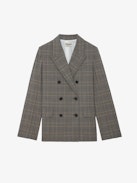 Vaena Blazer - Oversized checked grey wool blazer with tailored collar, button closure and shoulder pads.