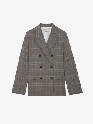 Blazer Vaena - Veste blazer oversize en laine à carreaux à col tailleur, fermeture boutonnée et épaulettes.