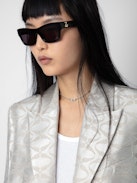 Vicka Wings Jacquard Blazer - Grey tailored jacquard blazer with collar, button closure, and jacquard wing details