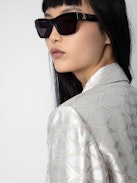 Vicka Wings Jacquard Blazer - Grey tailored jacquard blazer with collar, button closure, and jacquard wing details