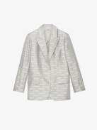Vicka Wings Jacquard Blazer - Grey tailored jacquard blazer with collar, button closure, and jacquard wing details