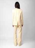 Blazer Very  - Giacca da tailleur in lino fantasia giallo chiaro, collo alto e tasche.