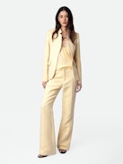 Blazer Very  - Giacca da tailleur in lino fantasia giallo chiaro, collo alto e tasche.