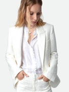 Vow Blazer - White tailored blazer with tailored collar, button closure and pockets with wings motif.