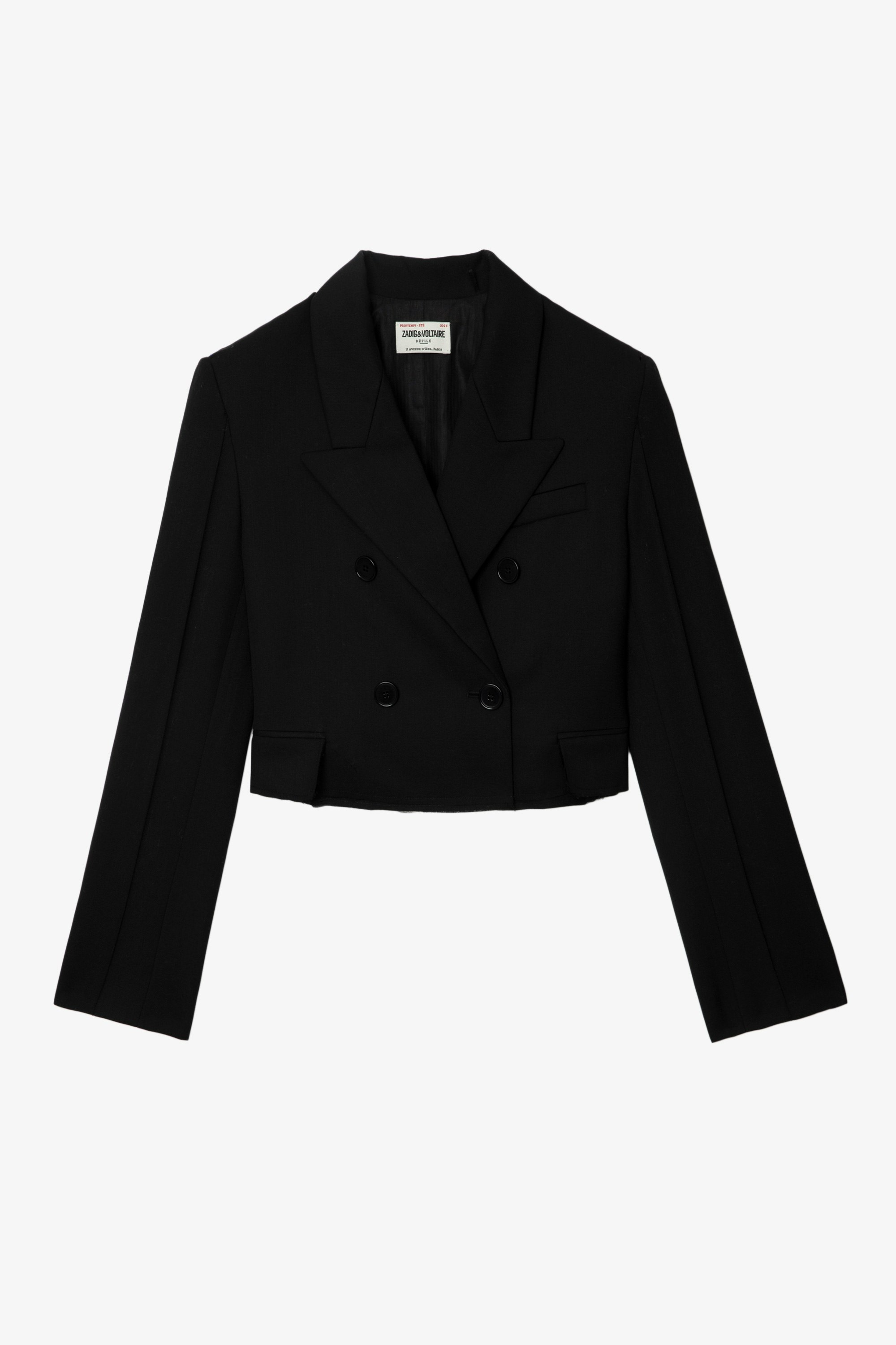 Blazer Vito - Veste blazer courte et oversize en laine froide noire, boutonnée et à bords bruts.