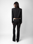 Blazer Vito - Veste blazer courte et oversize en laine froide noire, boutonnée et à bords bruts.
