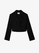 Blazer Vito - Veste blazer courte et oversize en laine froide noire, boutonnée et à bords bruts.