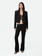 Blazer Vito - Veste blazer courte et oversize en laine froide noire, boutonnée et à bords bruts.