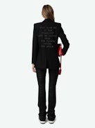 Valse Diamante Blazer - Long-sleeved black blazer with pockets and ‘Stay With Me’ poem embellished with diamante on the back.