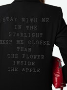 Valse Diamante Blazer - Long-sleeved black blazer with pockets and ‘Stay With Me’ poem embellished with diamante on the back.