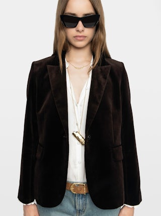 Vavy Velvet Blazer - Structured velvet blazer with button fastening.