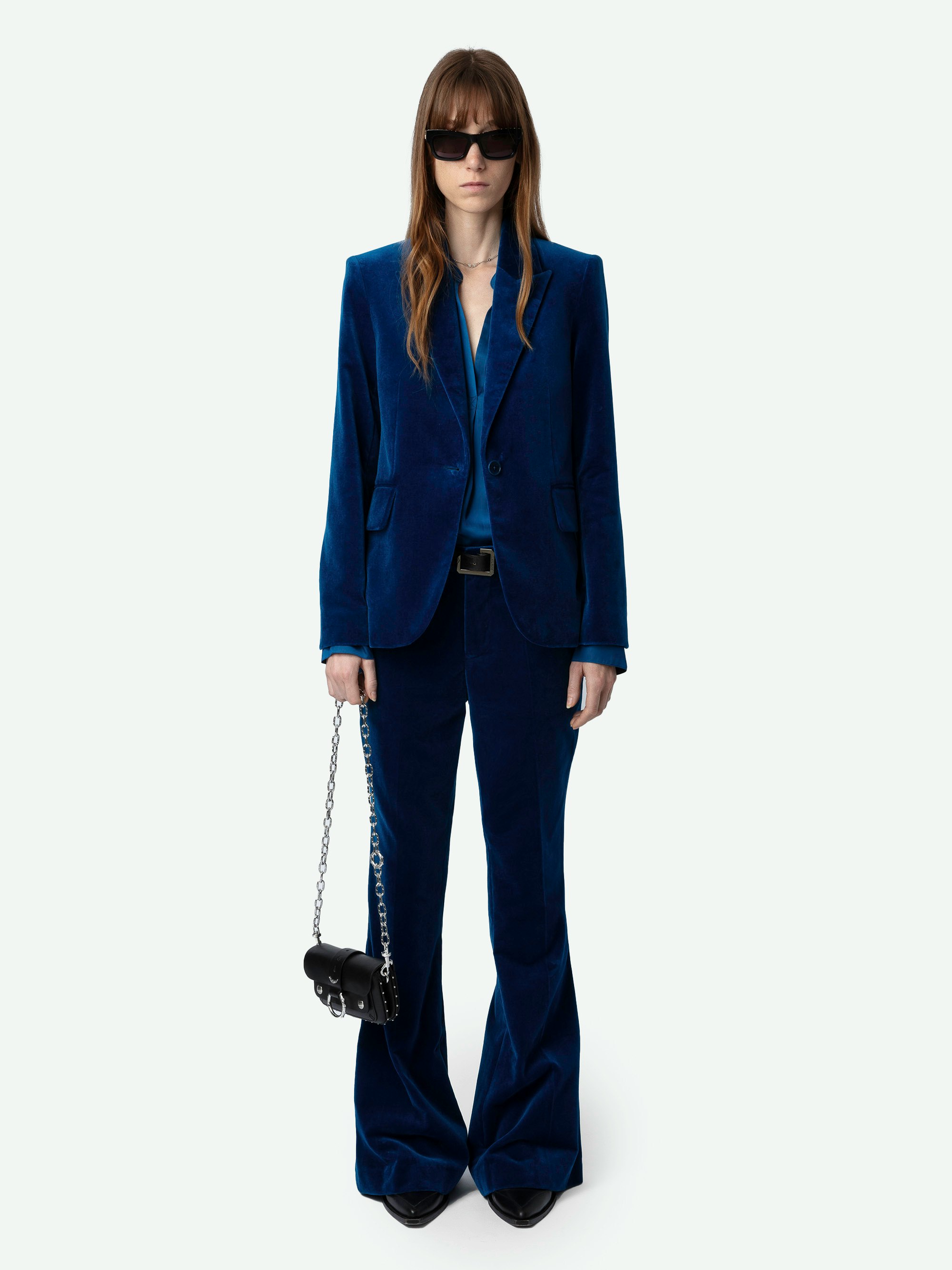 Blue velvet suit womens cheap