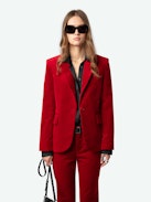Vavy Velvet Blazer - Red velvet blazer with suit collar.