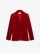 Vavy Velvet Blazer - Red velvet blazer with suit collar.