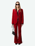 Vavy Velvet Blazer - Red velvet blazer with suit collar.