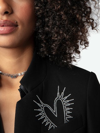 Very Diamanté Blazer - Slim-fit black blazer with pockets, all-over diamanté motifs and messages.