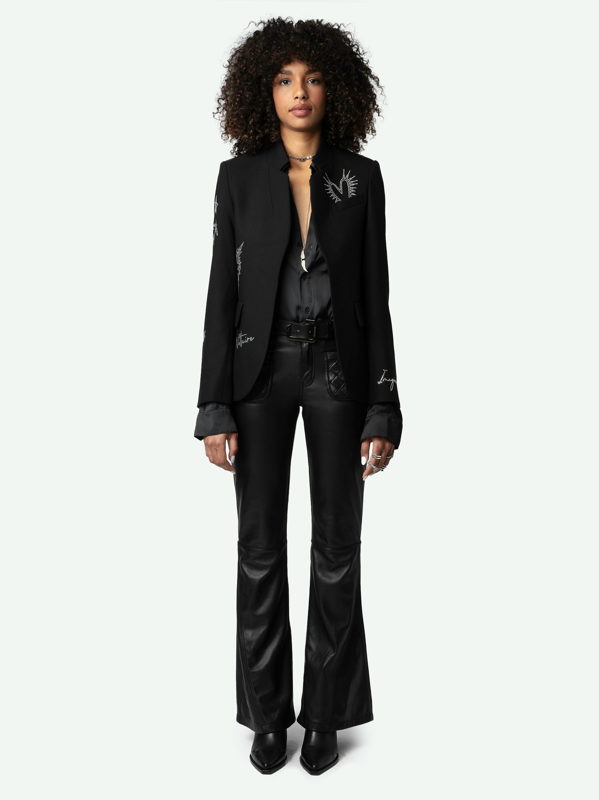 Very Diamanté Blazer - Slim-fit black blazer with pockets, all-over diamanté motifs and messages.