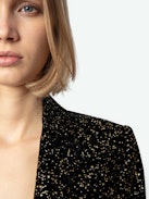 Velvet Valse Blazer - Women's black velvet blazer with button fastening, pockets, and sequin embellishment.