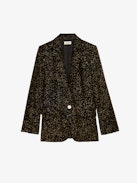 Velvet Valse Blazer - Women's black velvet blazer with button fastening, pockets, and sequin embellishment.