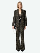 Velvet Valse Blazer - Women's black velvet blazer with button fastening, pockets, and sequin embellishment.