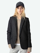 Valse Blazer - Structured straight-cut blazer in striped wool with elbow patch star detail and button fastening.