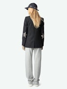 Valse Blazer - Structured straight-cut blazer in striped wool with elbow patch star detail and button fastening.