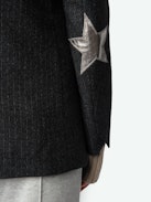 Valse Blazer - Structured straight-cut blazer in striped wool with elbow patch star detail and button fastening.