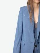 Blazer Valse - Blazer dritto strutturato in tessuto screziato con chiusura a bottoni e strass a costellazione di stelle.