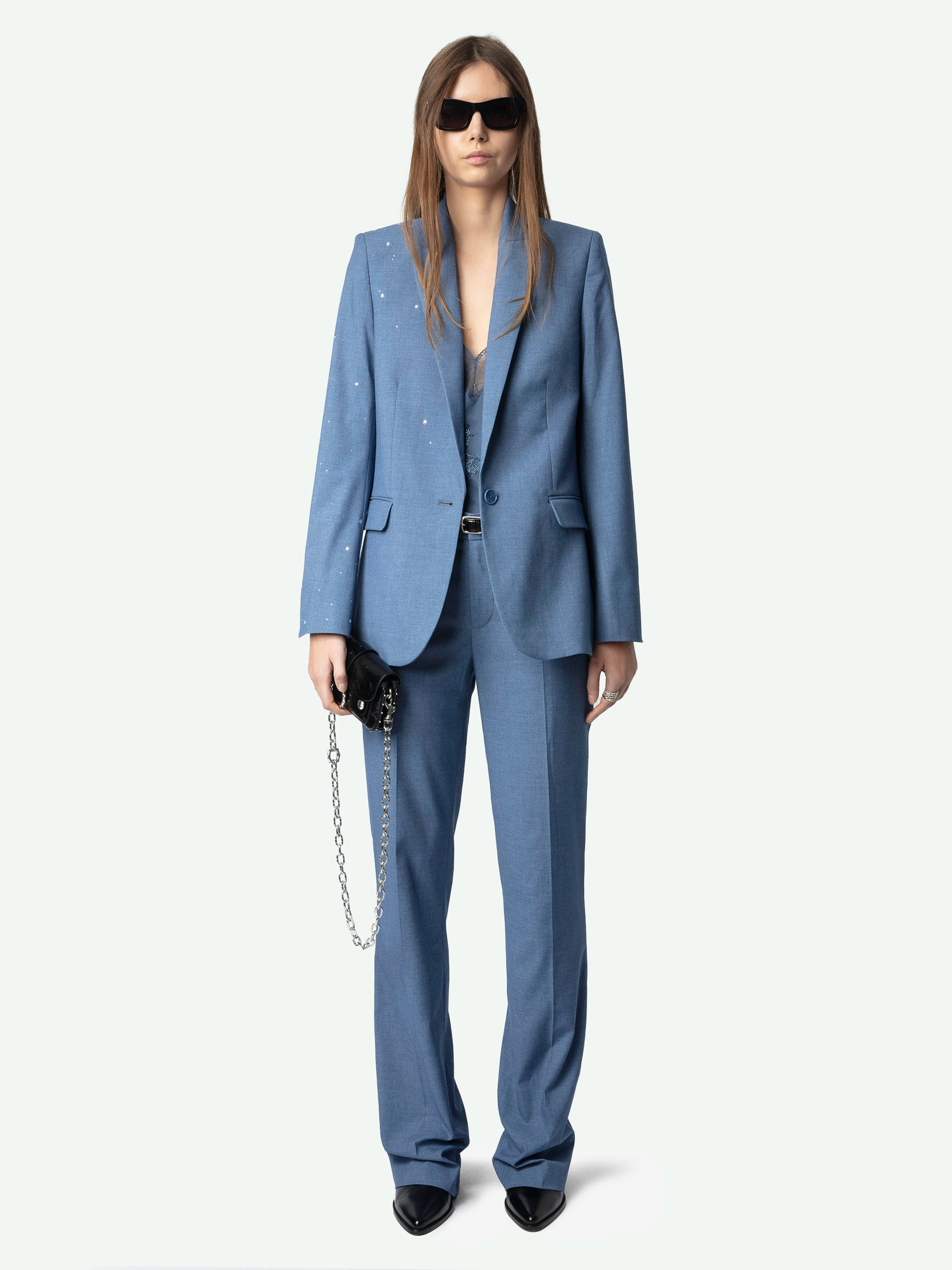 Valse Blazer - Structured straight blazer in mottled fabric with button fastening and star constellation rhinestones.