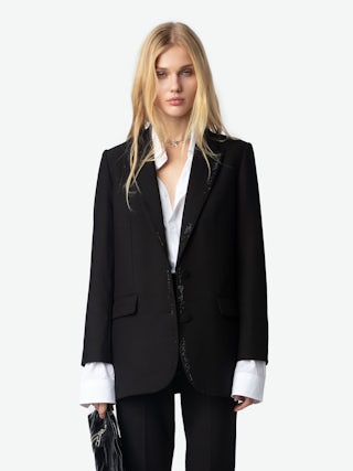 Viva Blazer - Tailored structured blazer with button-up fastening and rhinestones.
