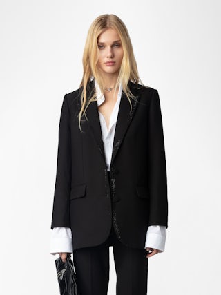 Viva Blazer - Tailored structured blazer with button-up fastening and rhinestones.