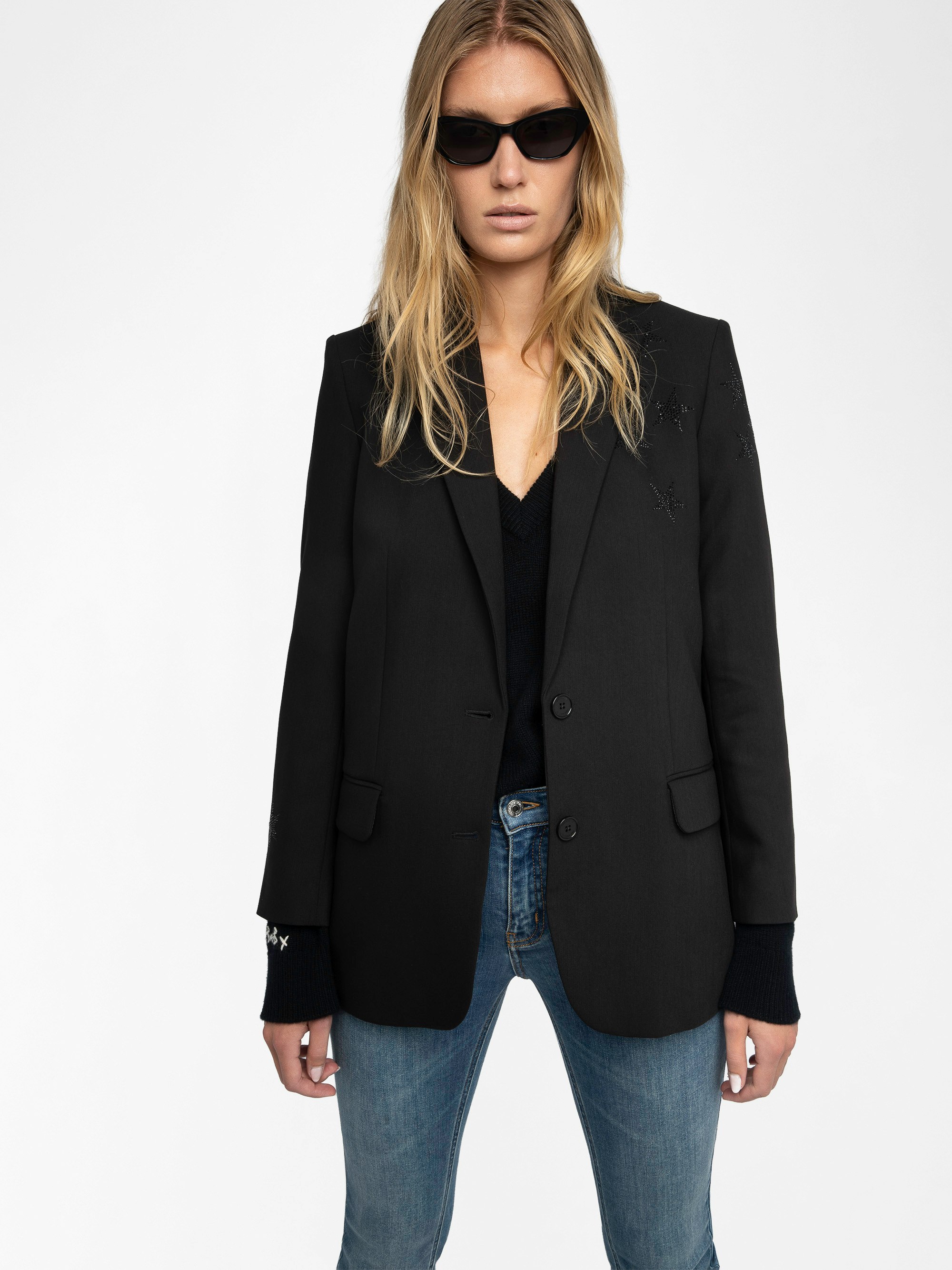 Viva Strass Star Blazer - Black blazer with rhinestones.