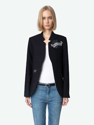 Very Bis Blazer - Women's navy blue blazer with diamanté details.