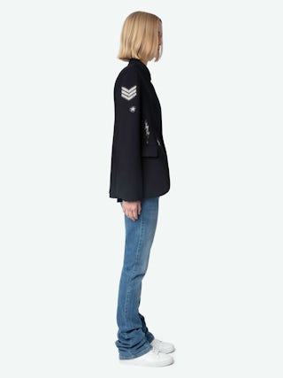Very Bis Blazer - Women's navy blue blazer with diamanté details.
