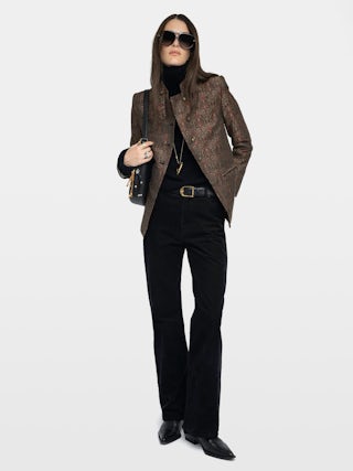 Verysa Blazer - Structured straight blazer in jacquard, with high collar and embroidered wings, with button fastening.