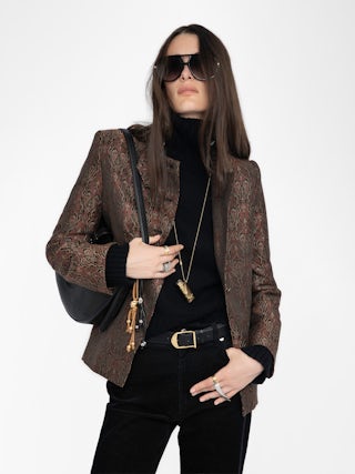 Verysa Blazer - Structured straight blazer in jacquard, with high collar and embroidered wings, with button fastening.