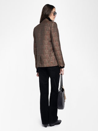 Verysa Blazer - Structured straight blazer in jacquard, with high collar and embroidered wings, with button fastening.