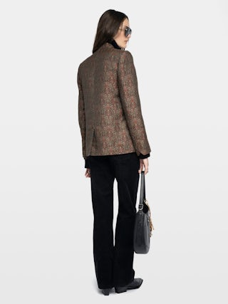 Verysa Blazer - Structured straight blazer in jacquard, with high collar and embroidered wings, with button fastening.